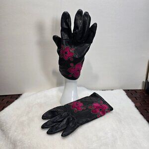 Lauer Leather with Suede Size L Gloves Fuchsia Flowers & Poly Lining Size L